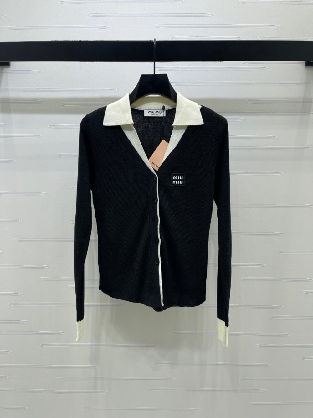 Miu Miu Color-Block Collared Long-Sleeve Knit Cardigan